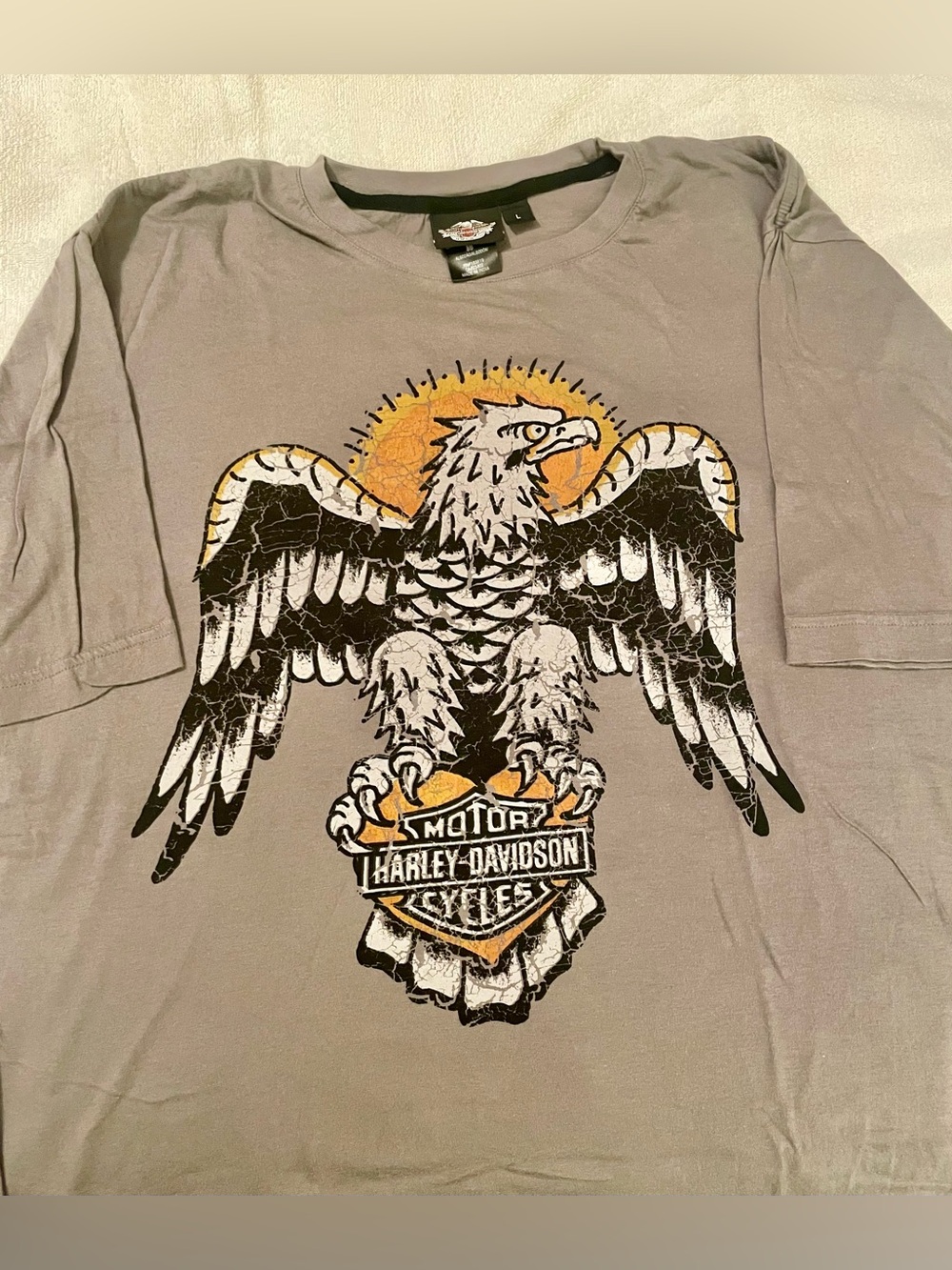 Harley-Davidson Gray Tee with Eagle and Orange Accent